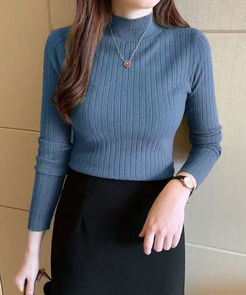 Beststore（ベストストア）の「【新色追加】ボトルネックワイド　リブニット プルオーバー ハイゲージ　オンカジ 着回し 柔らかい 暖かい オフィスカジュアル 上品 きれいめ（ニット/セーター・レディース・グレー/ブラック/ベージュ/ホワイト/ブラウン/ライトベージュ/マスタード/ローズ/ブルー・FREE）」の7枚目の写真