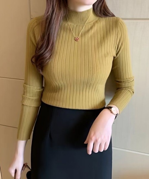 Beststore（ベストストア）の「【新色追加】ボトルネックワイド　リブニット プルオーバー ハイゲージ　オンカジ 着回し 柔らかい 暖かい オフィスカジュアル 上品 きれいめ（ニット/セーター・レディース・グレー/ブラック/ベージュ/ホワイト/ブラウン/ライトベージュ/マスタード/ローズ/ブルー・FREE）」の8枚目の写真
