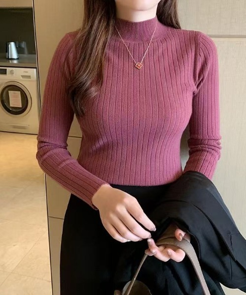 Beststore（ベストストア）の「【新色追加】ボトルネックワイド　リブニット プルオーバー ハイゲージ　オンカジ 着回し 柔らかい 暖かい オフィスカジュアル 上品 きれいめ（ニット/セーター・レディース・グレー/ブラック/ベージュ/ホワイト/ブラウン/ライトベージュ/マスタード/ローズ/ブルー・FREE）」の14枚目の写真