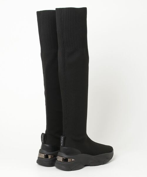 はな✴︎ ブラック ニット ハイカットブーツ 軽量・撥水加工】ストレッチニット ニーハイブーツ（ブーツ）｜+diana