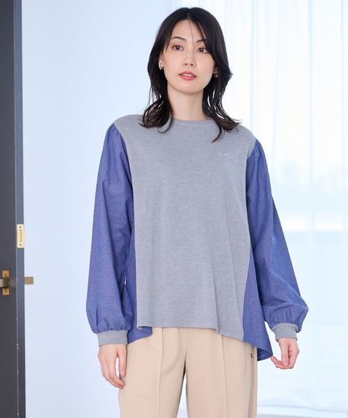 Arnold Palmer(アーノルドパーマー)の「マシュマロ天竺 ドッキングプルオーバー(Tシャツ/カットソー・レディース・杢グレー/ネイビー/オートミール・L/M/S)」の1枚目の写真