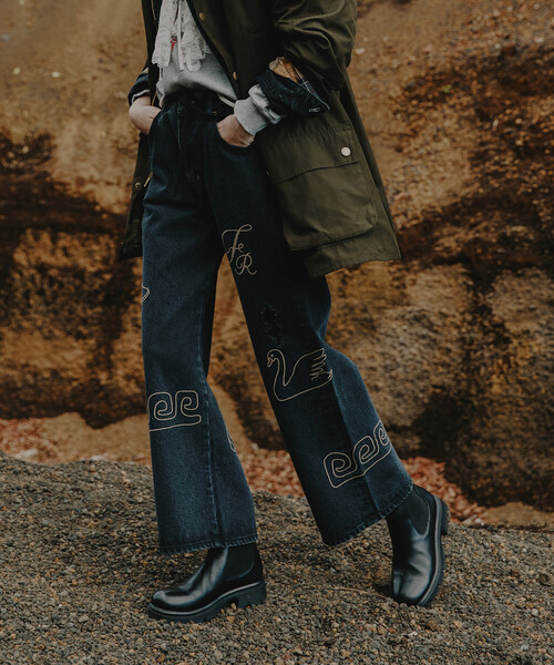 セール】Freada/フリーダ チェーンステッチ ワイドデニム（デニム