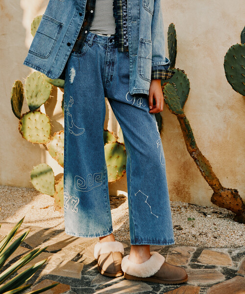 Freada フリーダ チェーンステッチ ワイドデニム セール】Freada/フリーダ チェーンステッチ ワイドデニム（デニム