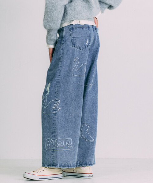 セール】Freada/フリーダ チェーンステッチ ワイドデニム（デニム
