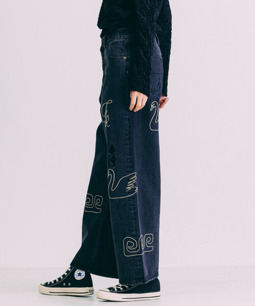 Freada フリーダ チェーンステッチ ワイドデニム セール】Freada/フリーダ チェーンステッチ ワイドデニム（デニム