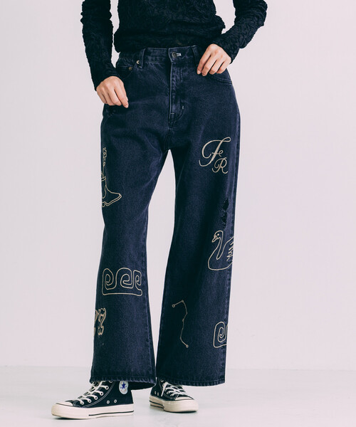 セール】Freada/フリーダ チェーンステッチ ワイドデニム（デニム