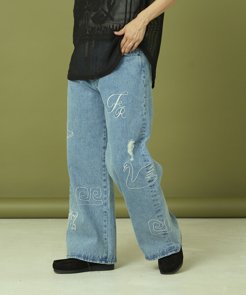 セール】Freada/フリーダ チェーンステッチ ワイドデニム（デニム