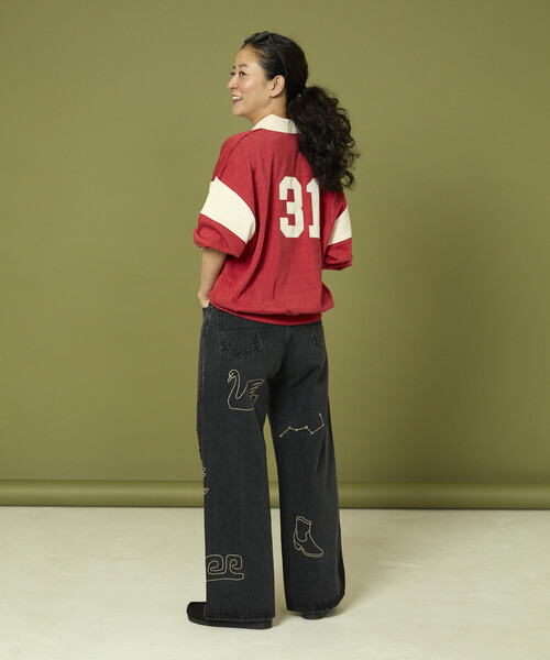 セール】Freada/フリーダ チェーンステッチ ワイドデニム（デニム