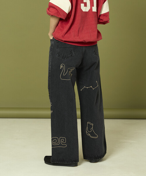 Freada（フリーダ）の「Freada/フリーダ チェーンステッチ ワイドデニム（デニムパンツ・レディース・ブラック/ブルー・ONE SIZE）」の14枚目の写真