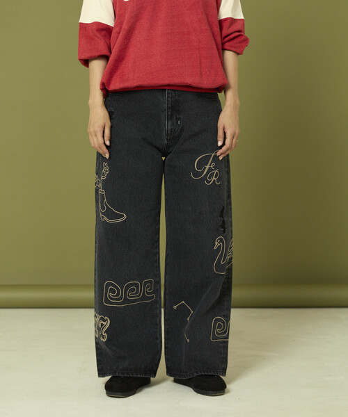 Freada（フリーダ）の「Freada/フリーダ チェーンステッチ ワイドデニム（デニムパンツ・レディース・ブラック/ブルー・ONE SIZE）」の15枚目の写真