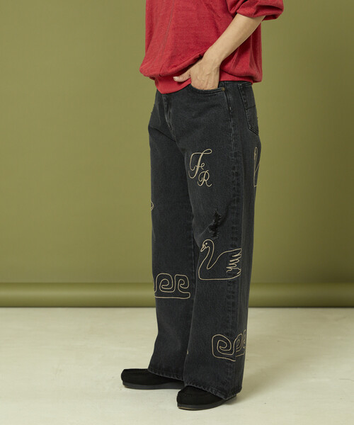 セール】Freada/フリーダ チェーンステッチ ワイドデニム（デニム