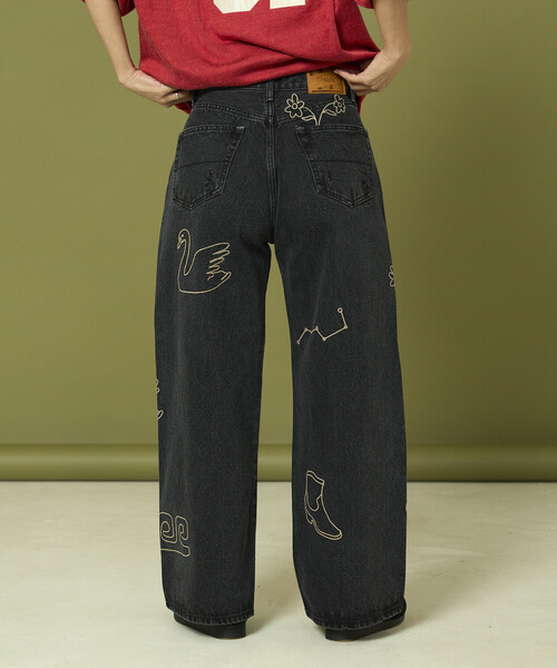 Freada（フリーダ）の「Freada/フリーダ チェーンステッチ ワイドデニム（デニムパンツ・レディース・ブラック/ブルー・ONE SIZE）」の17枚目の写真