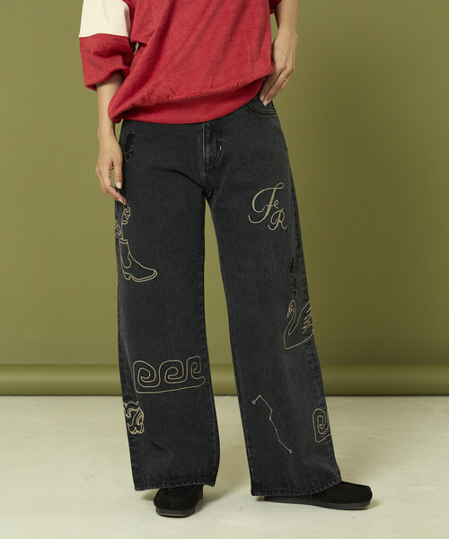 Freada（フリーダ）の「Freada/フリーダ チェーンステッチ ワイドデニム（デニムパンツ・レディース・ブラック/ブルー・ONE SIZE）」の18枚目の写真