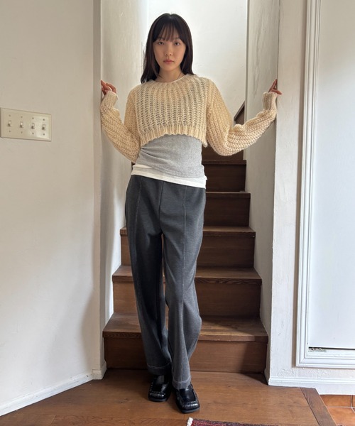 FUULLY STUDIO(フーリィーステューディオ)の「配色ステッチコクーンパンツ(スウェットパンツ・レディース・ブラウン/グレー/チャコールグレー・FREE)」の8枚目の写真