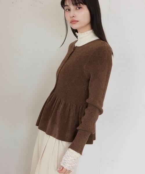 ペプラム切替モールニットカーディガン/イージーケア（カーディガン