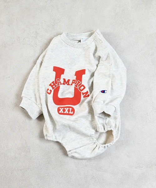 MARKEY'S(マーキーズ)の「【Champion】別注フロッキーロゴロンパース(ロンパース・キッズ・杢グレー/レッド/キナリ・70/80)」の2枚目の写真