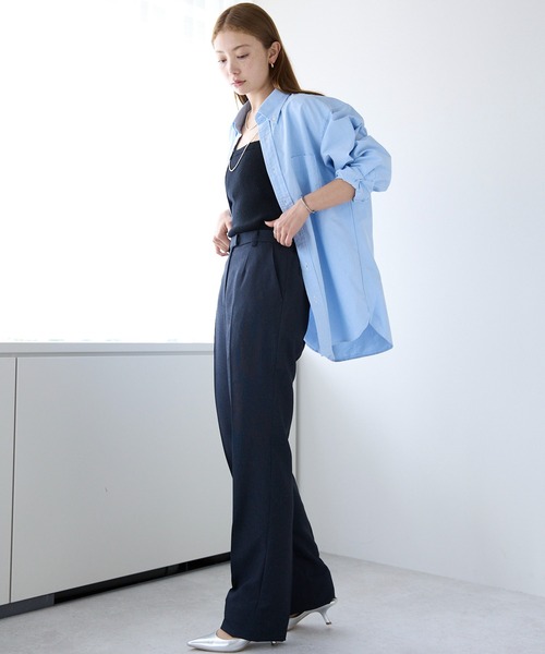 etre pret（エトレプレ）の「裾上げ不要 マイクロチェックストレートパンツ ※セットアップ可（スーツパンツ・レディース・ネイビー/グレー・7号/9号/11号/13号）」の4枚目の写真