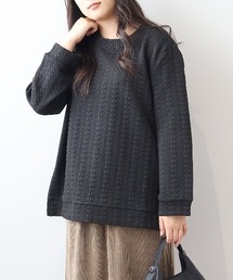 【L~5L 大きいサイズ】ケーブルふくれジャガードサイドZIPカットソー