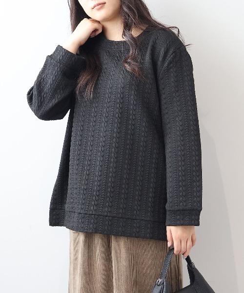 MB mint breeze(エムビーミントブリーズ)の「【L~5L 大きいサイズ】ケーブルふくれジャガードサイドZIPカットソー(Tシャツ/カットソー・レディース・グリーン/グレー/ブラック・5L/4L/3L/LL)」の3枚目の写真