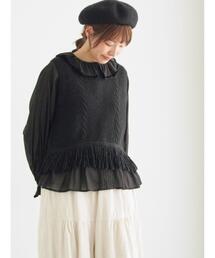 裾フリンジ前後着ニットベスト