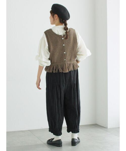 TSUHARU by Samansa Mos2（ツハルバイサマンサモスモス）の「裾フリンジ前後着ニットベスト（ベスト・レディース・ベージュ/ブラウン/ブラック・F）」の9枚目の写真