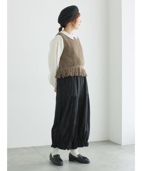 TSUHARU by Samansa Mos2（ツハルバイサマンサモスモス）の「裾フリンジ前後着ニットベスト（ベスト・レディース・ベージュ/ブラウン/ブラック・F）」の10枚目の写真
