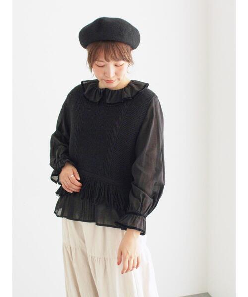 TSUHARU by Samansa Mos2（ツハルバイサマンサモスモス）の「裾フリンジ前後着ニットベスト（ベスト・レディース・ベージュ/ブラウン/ブラック・F）」の15枚目の写真