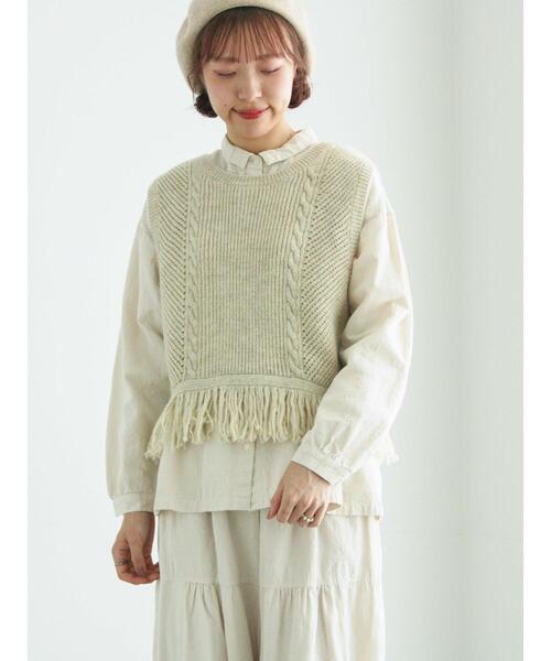 TSUHARU by Samansa Mos2（ツハルバイサマンサモスモス）の「裾フリンジ前後着ニットベスト（ベスト・レディース・ベージュ/ブラウン/ブラック・F）」の19枚目の写真