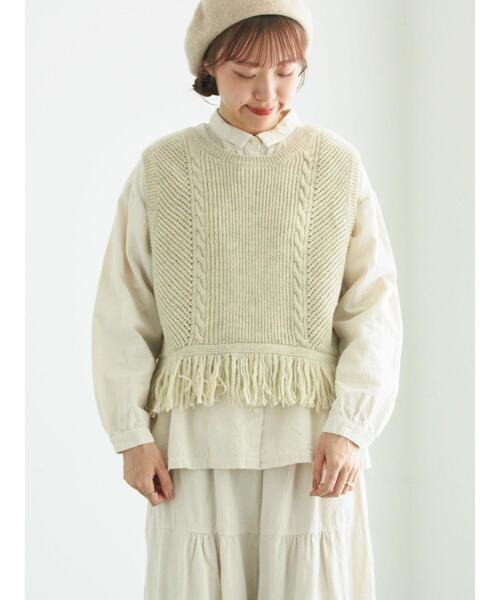 TSUHARU by Samansa Mos2（ツハルバイサマンサモスモス）の「裾フリンジ前後着ニットベスト（ベスト・レディース・ベージュ/ブラウン/ブラック・F）」の20枚目の写真