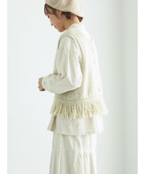 TSUHARU by Samansa Mos2（ツハルバイサマンサモスモス）の「裾フリンジ前後着ニットベスト（ベスト・レディース・ベージュ/ブラウン/ブラック・F）」の21枚目の写真