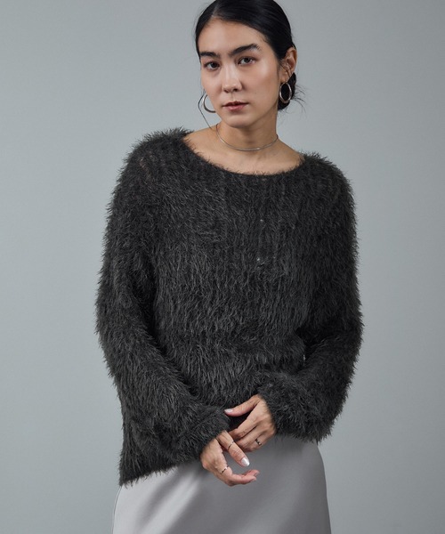 SALON adam et rope'（サロン アダム エ ロペ）の「シアーシャギーニットプルオーバー（ニット/セーター・レディース・ベージュ系その他/チャコールグレー/オフホワイト・FREE）」の8枚目の写真