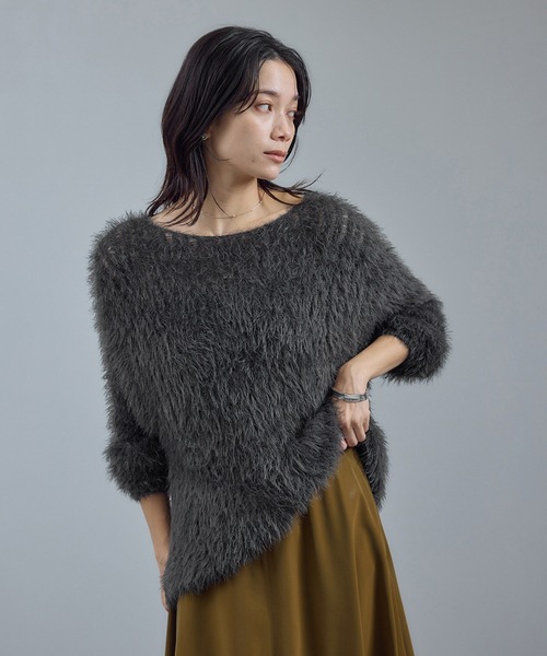 SALON adam et rope'（サロン アダム エ ロペ）の「シアーシャギーニットプルオーバー（ニット/セーター・レディース・ベージュ系その他/チャコールグレー/オフホワイト・FREE）」の10枚目の写真