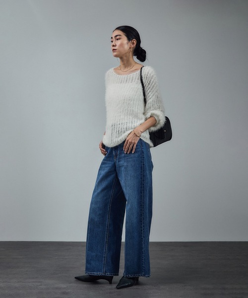 SALON adam et rope'（サロン アダム エ ロペ）の「シアーシャギーニットプルオーバー（ニット/セーター・レディース・ベージュ系その他/チャコールグレー/オフホワイト・FREE）」の6枚目の写真