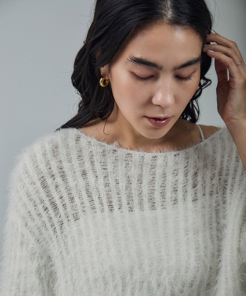 SALON adam et rope'（サロン アダム エ ロペ）の「シアーシャギーニットプルオーバー（ニット/セーター・レディース・ベージュ系その他/チャコールグレー/オフホワイト・FREE）」の14枚目の写真