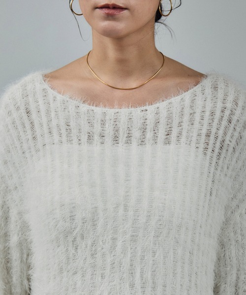 SALON adam et rope'（サロン アダム エ ロペ）の「シアーシャギーニットプルオーバー（ニット/セーター・レディース・ベージュ系その他/チャコールグレー/オフホワイト・FREE）」の20枚目の写真