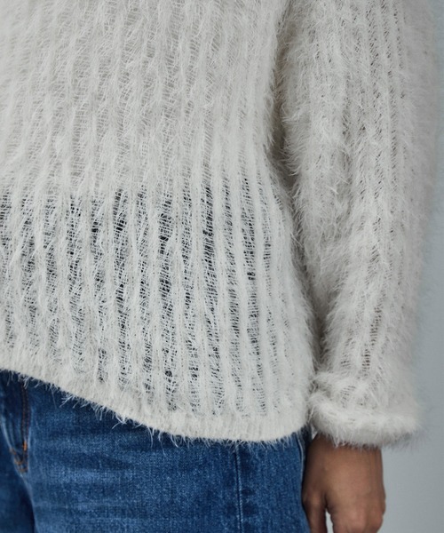 SALON adam et rope'（サロン アダム エ ロペ）の「シアーシャギーニットプルオーバー（ニット/セーター・レディース・ベージュ系その他/チャコールグレー/オフホワイト・FREE）」の22枚目の写真