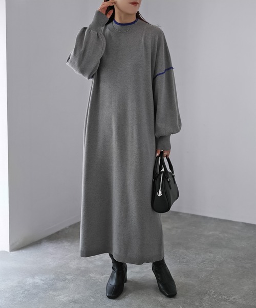 Riberry（リベリー）の「配色ニットロングワンピース（ワンピース・レディース・ブラック/グレー/ライトグレー・MEDIUM）」の20枚目の写真