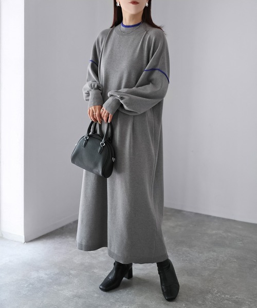 Riberry（リベリー）の「配色ニットロングワンピース（ワンピース・レディース・ブラック/グレー/ライトグレー・MEDIUM）」の21枚目の写真