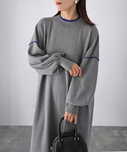 Riberry（リベリー）の「配色ニットロングワンピース（ワンピース・レディース・ブラック/グレー/ライトグレー・MEDIUM）」の13枚目の写真