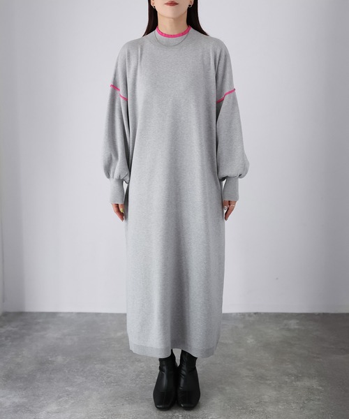 Riberry（リベリー）の「配色ニットロングワンピース（ワンピース・レディース・ブラック/グレー/ライトグレー・MEDIUM）」の14枚目の写真