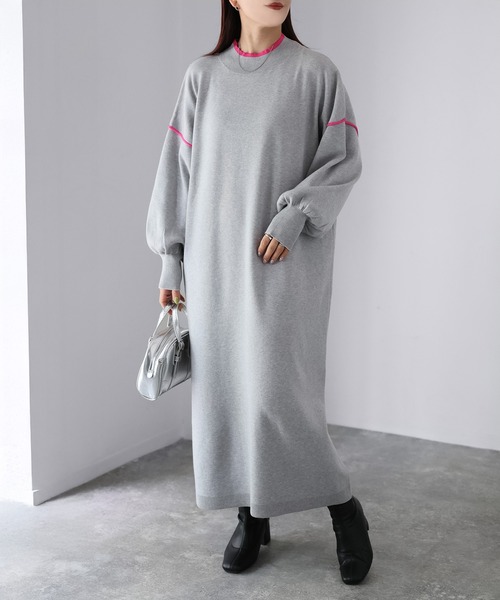 Riberry（リベリー）の「配色ニットロングワンピース（ワンピース・レディース・ブラック/グレー/ライトグレー・MEDIUM）」の7枚目の写真