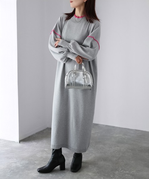 Riberry（リベリー）の「配色ニットロングワンピース（ワンピース・レディース・ブラック/グレー/ライトグレー・MEDIUM）」の17枚目の写真