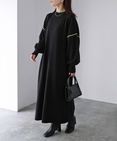 Riberry（リベリー）の「配色ニットロングワンピース（ワンピース・レディース・ブラック/グレー/ライトグレー・MEDIUM）」の5枚目の写真