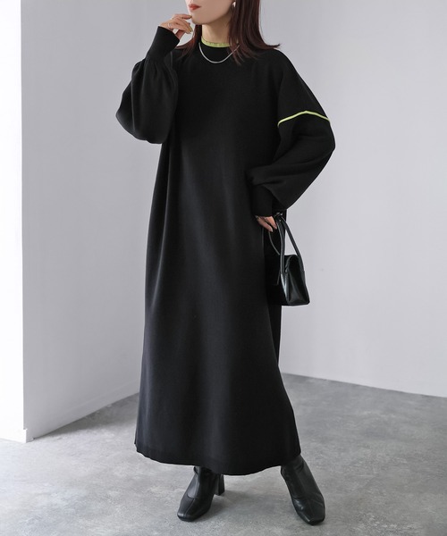 Riberry（リベリー）の「配色ニットロングワンピース（ワンピース・レディース・ブラック/グレー/ライトグレー・MEDIUM）」の4枚目の写真