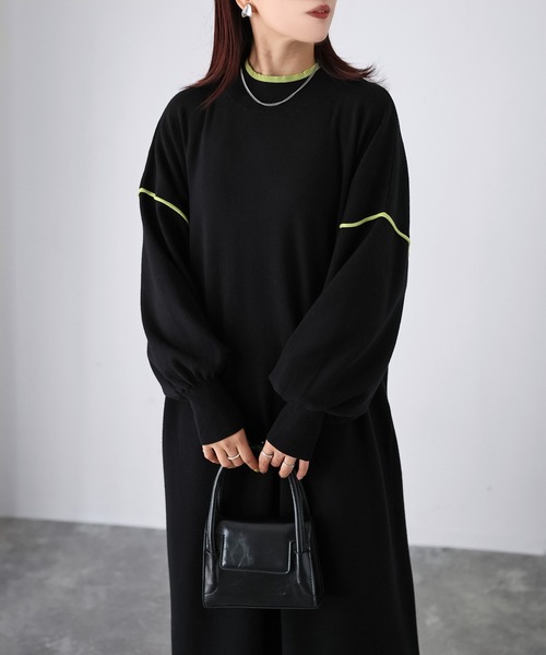 Riberry（リベリー）の「配色ニットロングワンピース（ワンピース・レディース・ブラック/グレー/ライトグレー・MEDIUM）」の6枚目の写真