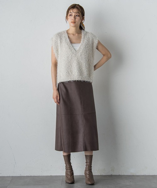 Droite lautreamont（ドロワットロートレアモン）の「マシュマロコーティングスカート≪手洗い可能≫（スカート・レディース・ブラック/ブラウン・M）」の7枚目の写真