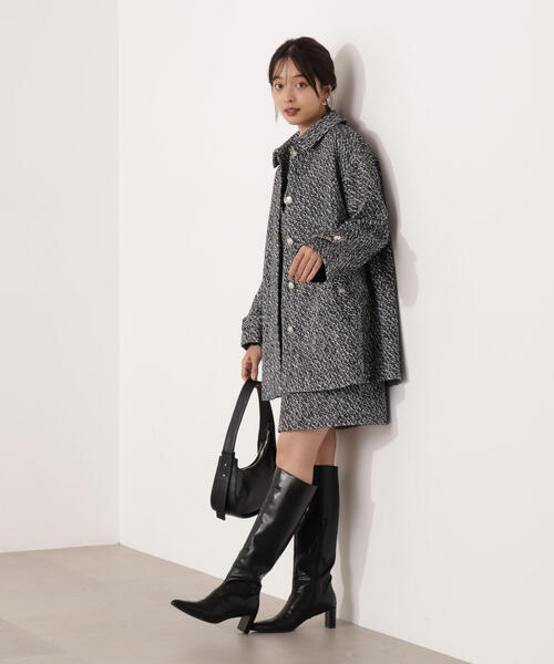 セール】【青島心さん着用】金ボタン付きツイードミドルジャケット