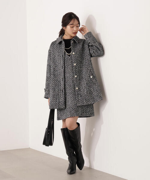 PROPORTION BODY DRESSING（プロポーションボディドレッシング）の「金ボタン付きツイードミドルジャケット / 1215255116（テーラードジャケット・レディース・ブラック/ブラウン・MEDIUM/SMALL）」の9枚目の写真