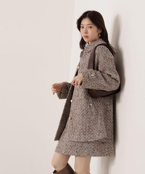 セール】金ボタン付きツイードミドルジャケット / 1215255116