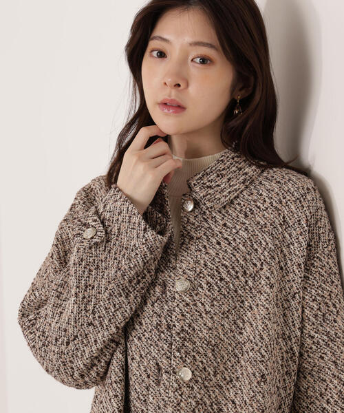 セール】金ボタン付きツイードミドルジャケット / 1215255116
